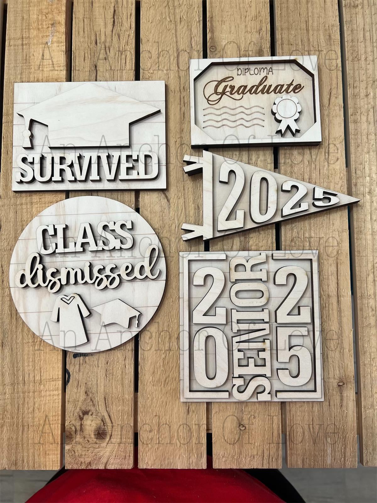 Graduation DIY Paint Kit | Grad Tiered Tray Laser Cut Wood Blanks | Graduate DIY Kits