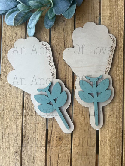 Custom Handprint Sign for Mother's Day Gift DIY Handprint Sign Flowers for Grandma Personalized  Wooden Mothers Day' Gift, Kids Names