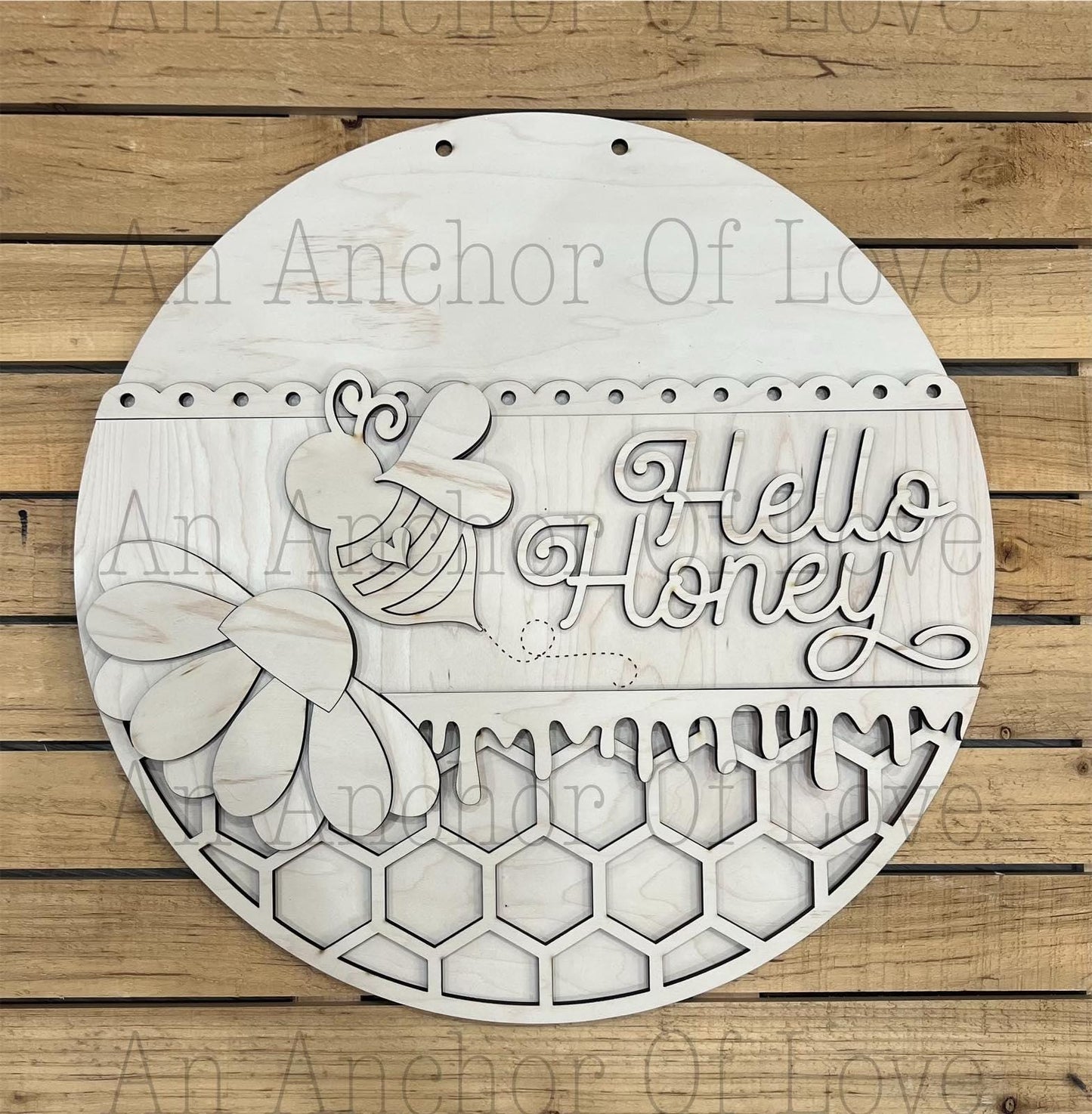 Hello Honey Summer time Bee Door Hanger Blank - DIY Paint door hanger