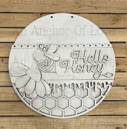 Hello Honey Summer time Bee Door Hanger Blank - DIY Paint door hanger