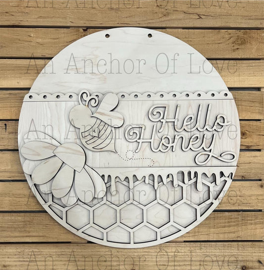 Hello Honey Summer time Bee Door Hanger Blank - DIY Paint door hanger