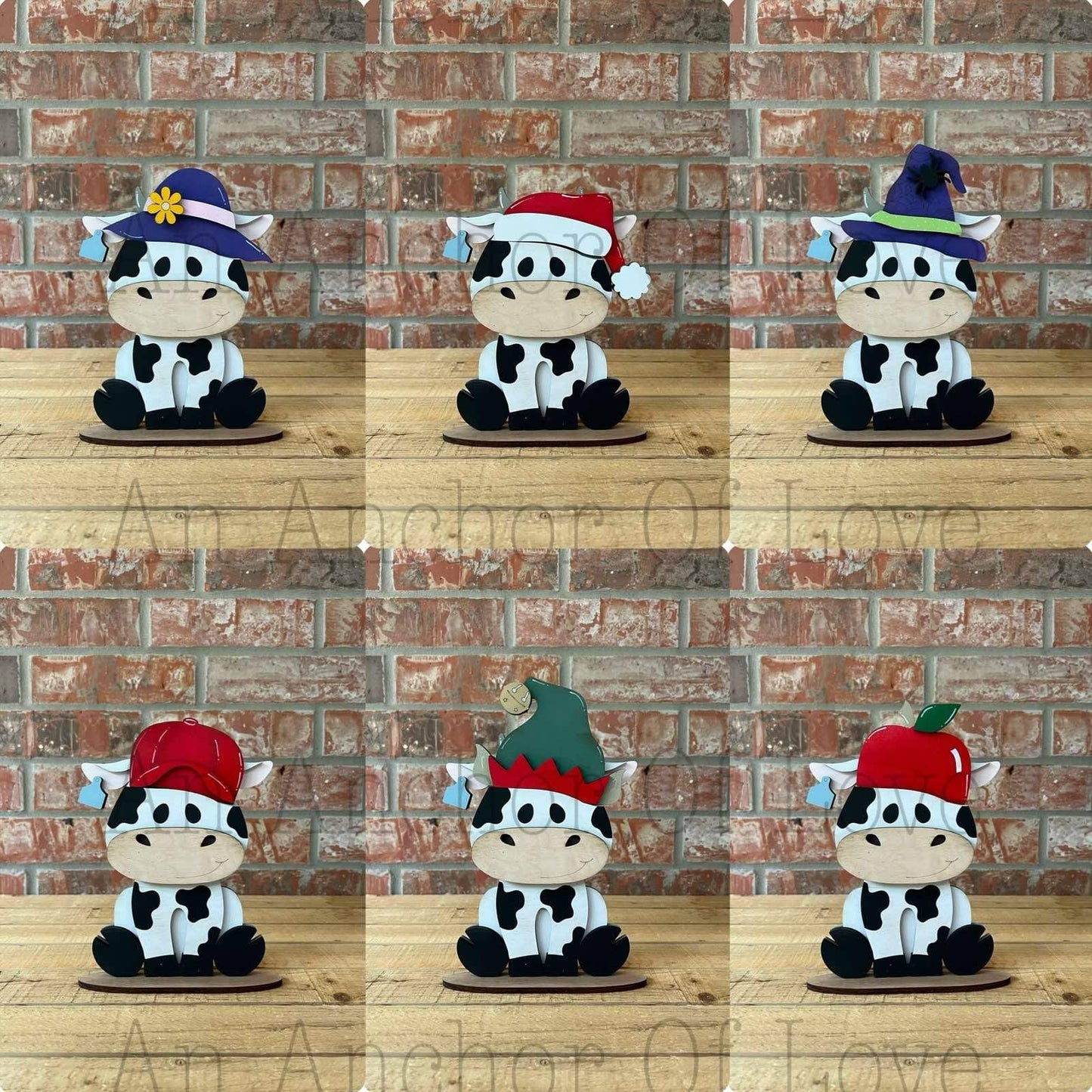 Dairy Cow with Interchangeable Hats // Dairy Cow Decoration //Farm Yard Shelf Sitter// Viral Shelf Sitter with hats