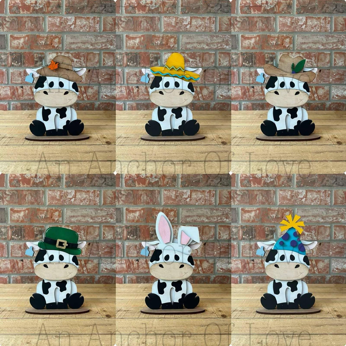Dairy Cow with Interchangeable Hats // Dairy Cow Decoration //Farm Yard Shelf Sitter// Viral Shelf Sitter with hats