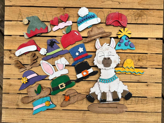 LLAMA with Interchangeable Hats // LLAMA Decoration //Farm Yard Shelf Sitter// Viral Shelf Sitter with hats