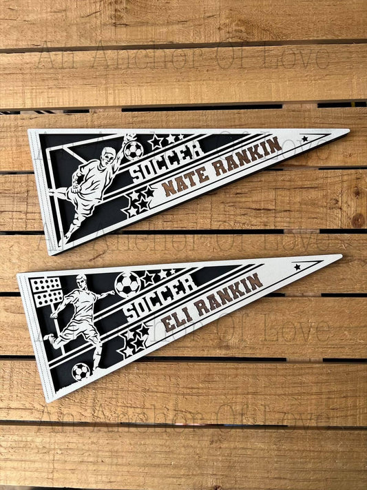 Personalized Soccer Player Sign-Wood Sport Pennant | Soccer Pennant | Pennant Flag | Wood Soccer Pennant Flag | Custom Pennant Flag