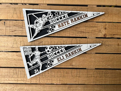 Personalized Soccer Player Sign-Wood Sport Pennant | Soccer Pennant | Pennant Flag | Wood Soccer Pennant Flag | Custom Pennant Flag