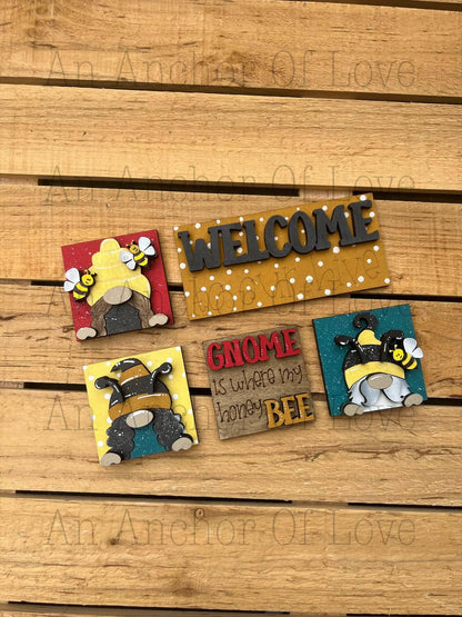 Mini Interchangeable tile Honeybee Gnomes- Summer ladder- Mini leaning ladder- mini tile bases- mini ladder- tiered tray ladder
