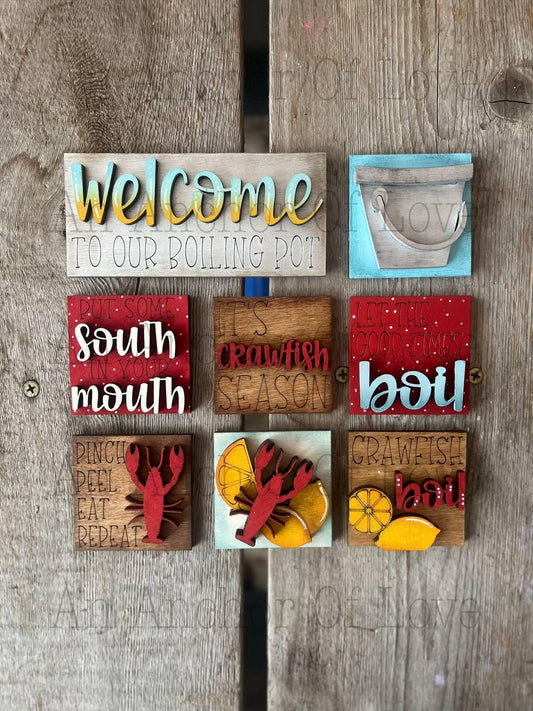 Mini Interchangeable tile Crawfish Boil- Summer ladder- Mini leaning ladder- mini tile bases- mini ladder- tiered tray ladder