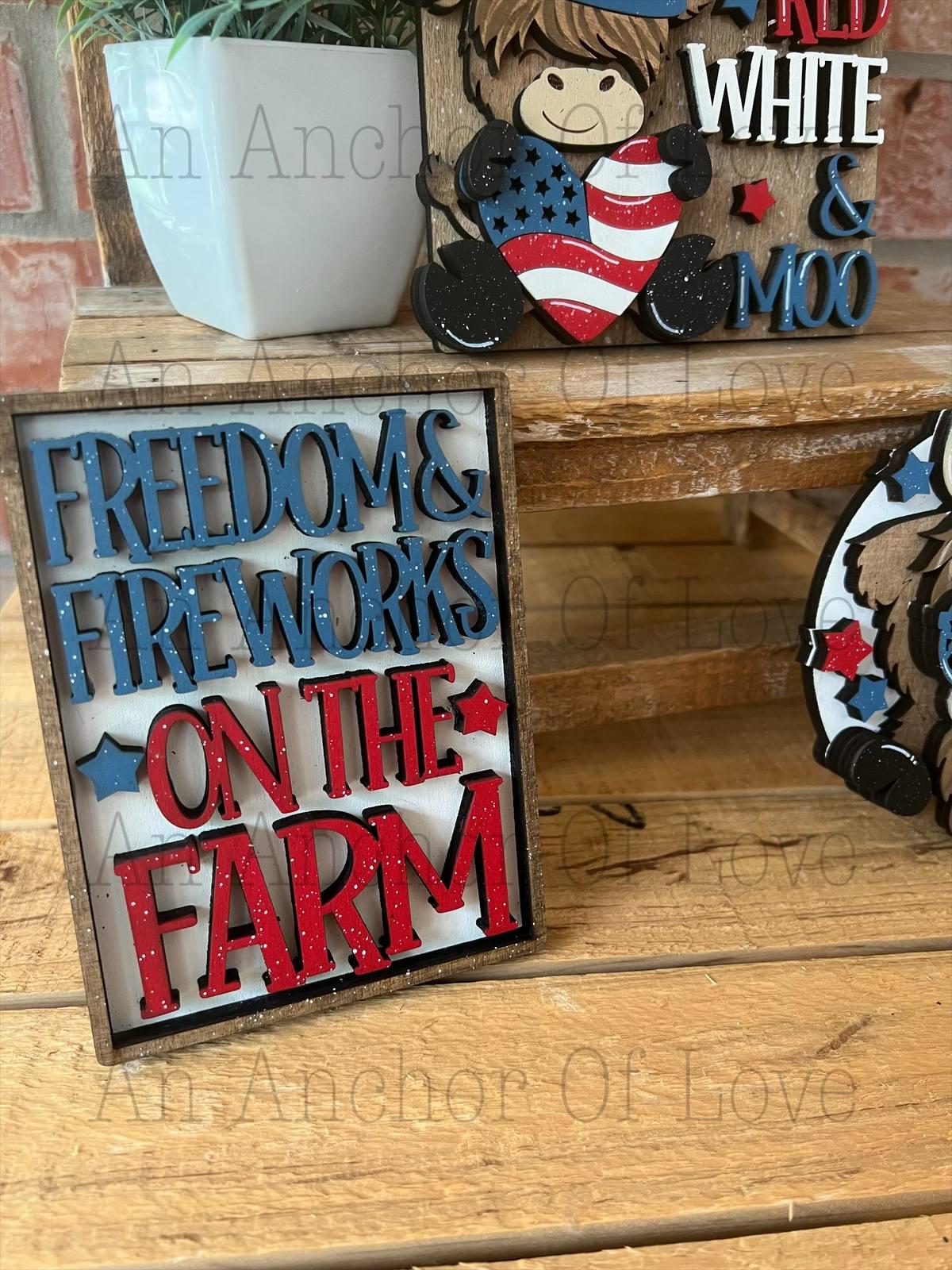 Highland Cow fourth of july tiered tray, Patriotic tiered tray, fourth of july decor, bundle or individual available