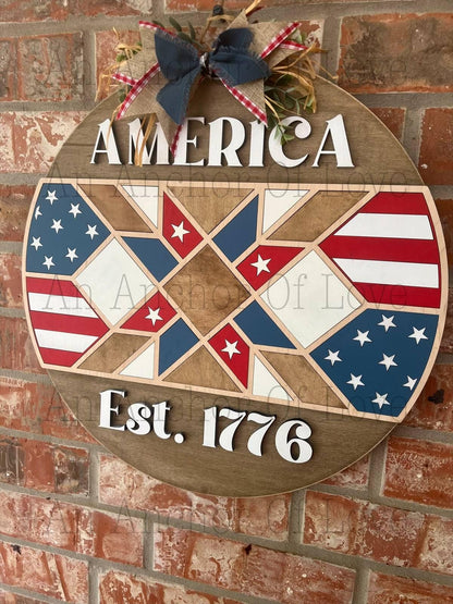 Fourth of July barn quilt door hanger - Patriotic door hanger, fourth of July decor, Fourth of July decor handmade