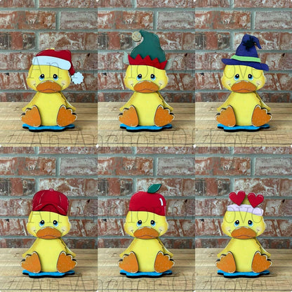 Yellow Duck with Interchangeable Hats // Duck Decoration //Farm Yard Shelf Sitter// Viral Shelf Sitter with hats