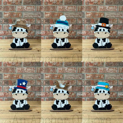 Dairy Cow with Interchangeable Hats // Dairy Cow Decoration //Farm Yard Shelf Sitter// Viral Shelf Sitter with hats