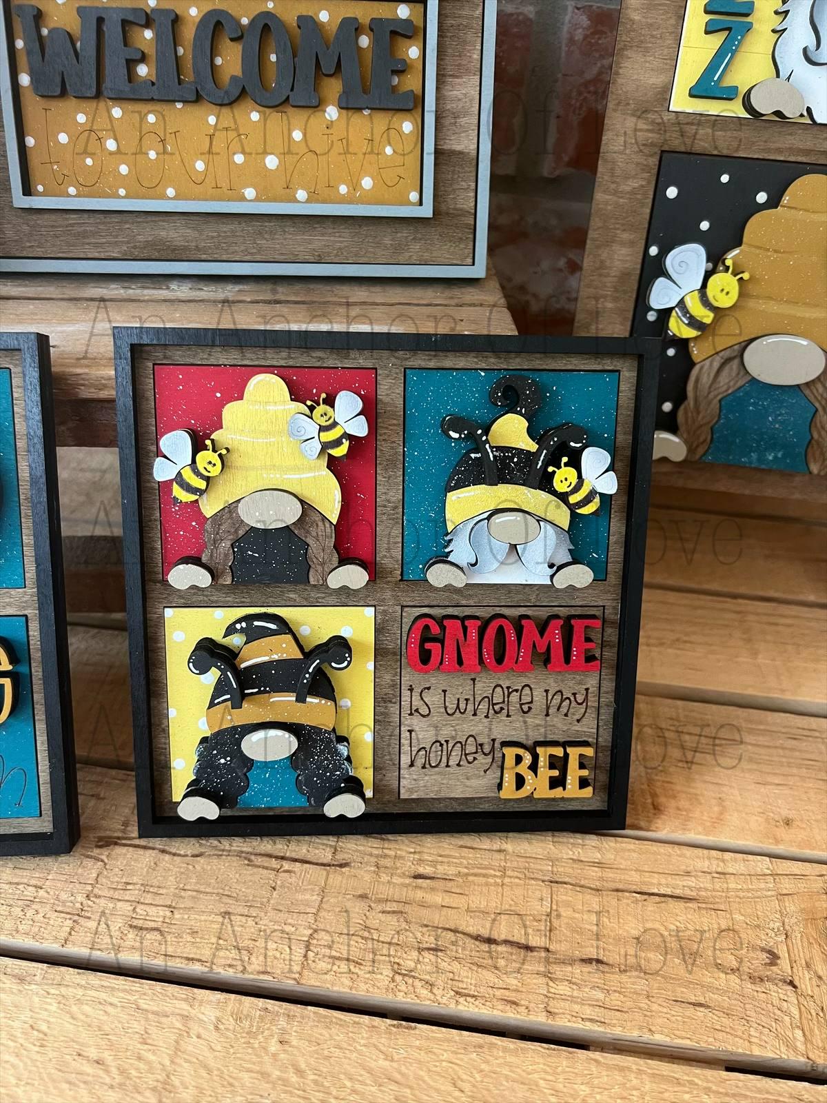 Mini Interchangeable tile Honeybee Gnomes- Summer ladder- Mini leaning ladder- mini tile bases- mini ladder- tiered tray ladder
