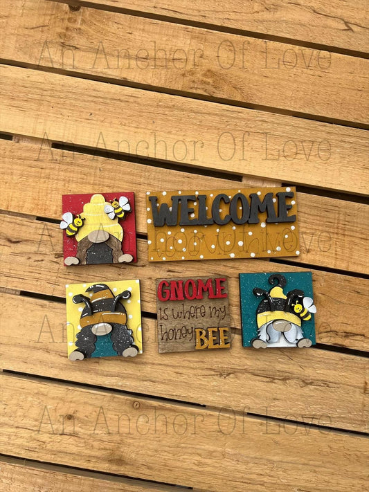 Mini Interchangeable tile Honeybee Gnomes- Summer ladder- Mini leaning ladder- mini tile bases- mini ladder- tiered tray ladder
