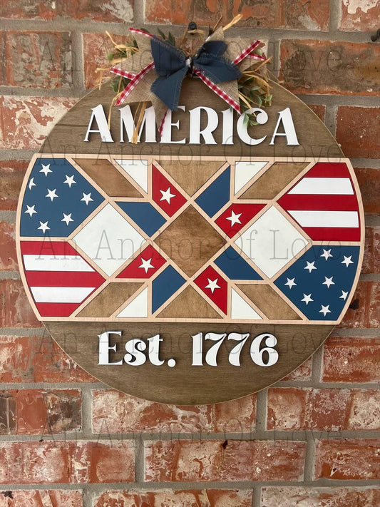 Fourth of July barn quilt door hanger - Patriotic door hanger, fourth of July decor, Fourth of July decor handmade