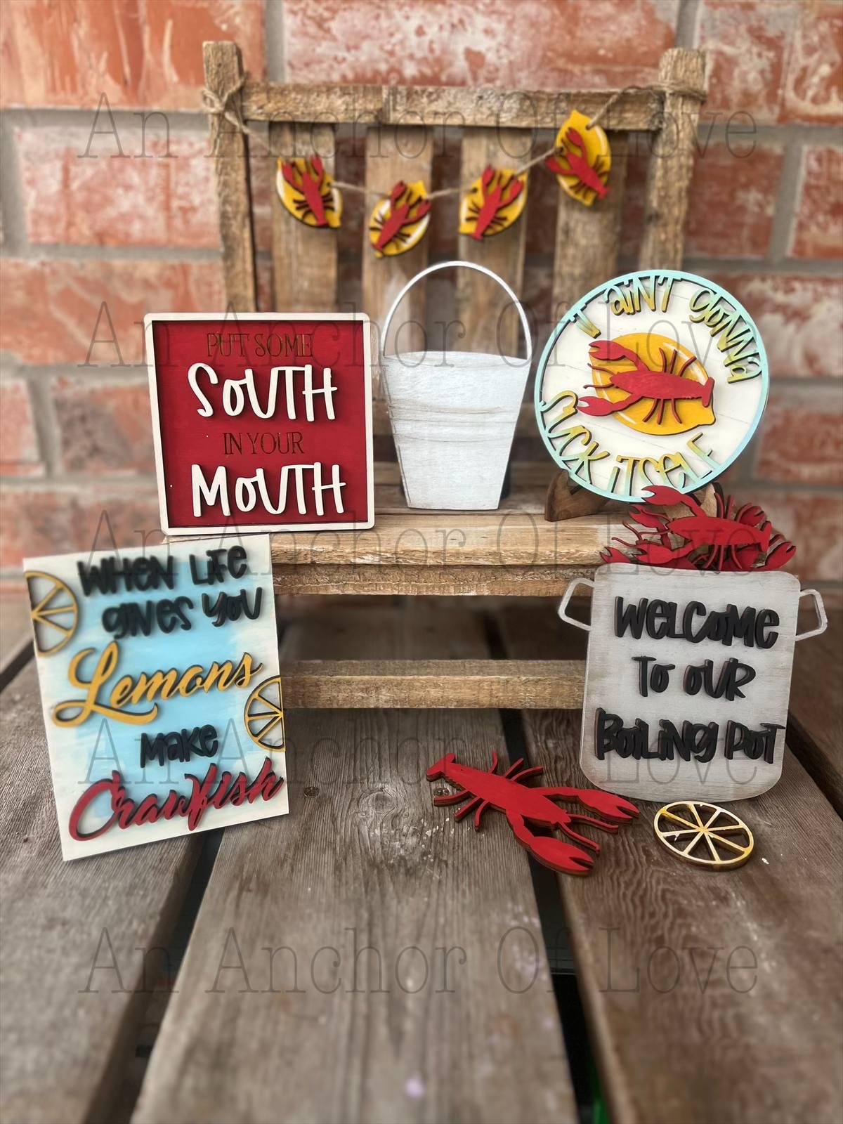 Crawfish Tiered Tray Decor, Crawfish Boil Mini Signs, Louisiana Seafood, Cajun Home Decor, Lemon Kitchen, Spring Set, Wood Signs, Shiplap
