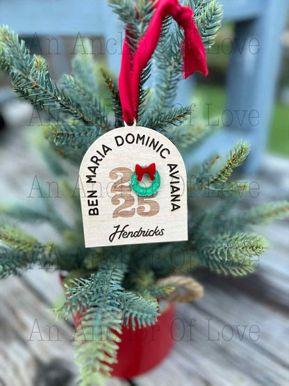 Personalized Family Christmas Ornament: Boho Engraved Wood, Up to 15 Names