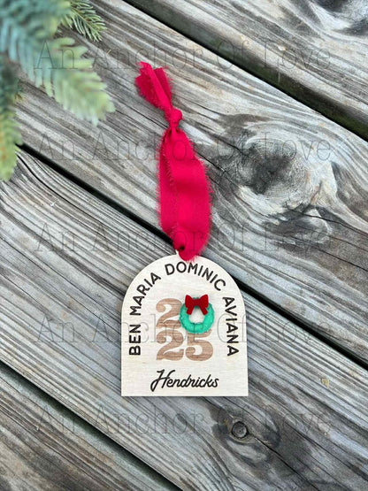 Personalized Family Christmas Ornament: Boho Engraved Wood, Up to 15 Names