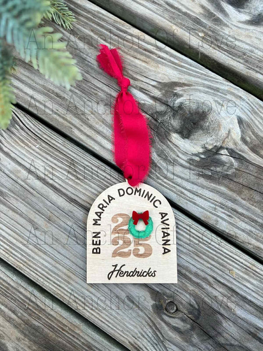 Personalized Family Christmas Ornament: Boho Engraved Wood, Up to 15 Names
