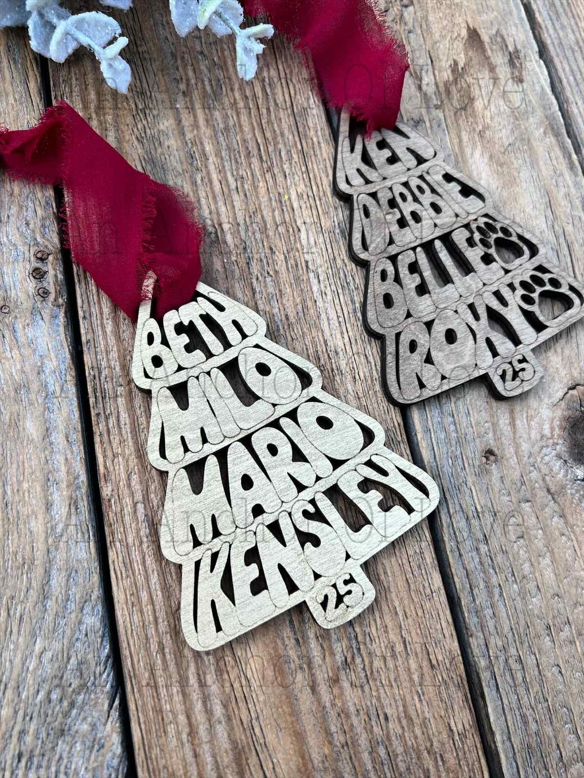 Personalized Family Christmas Ornament 2025, Custom Wooden Tree with Names, Family Christmas Gift / 2025 Christmas ornament