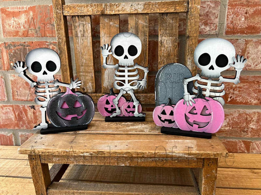 Pink Halloween Tiered Tray Skeleton Decor - Pink Halloween Tiered Tray set - Halloween Signs - Pastel Halloween Decor - Girly Halloween