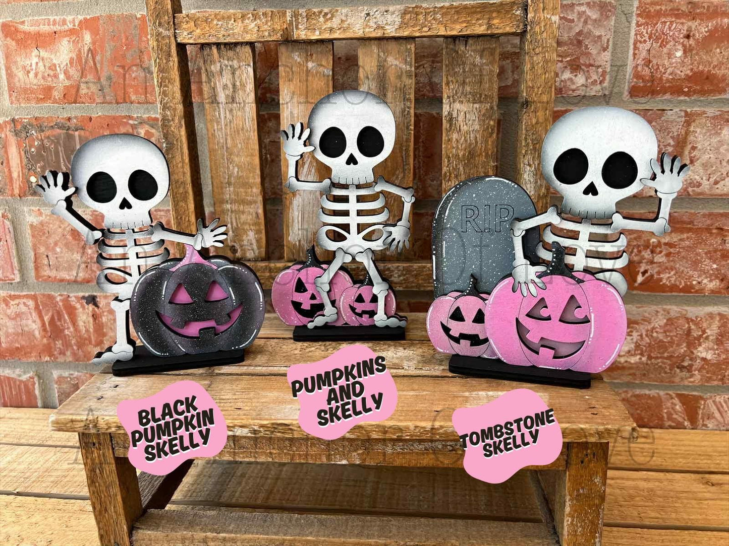 Pink Halloween Tiered Tray Skeleton Decor - Pink Halloween Tiered Tray set - Halloween Signs - Pastel Halloween Decor - Girly Halloween