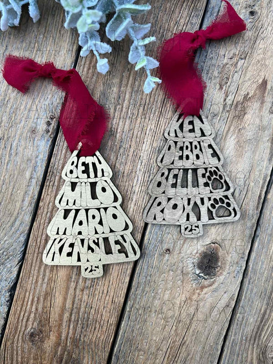 Personalized Family Christmas Ornament 2025, Custom Wooden Tree with Names, Family Christmas Gift / 2025 Christmas ornament