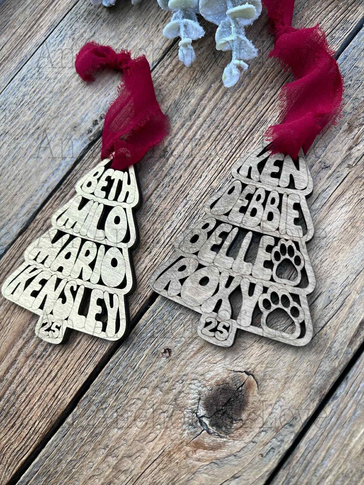 Personalized Family Christmas Ornament 2025, Custom Wooden Tree with Names, Family Christmas Gift / 2025 Christmas ornament