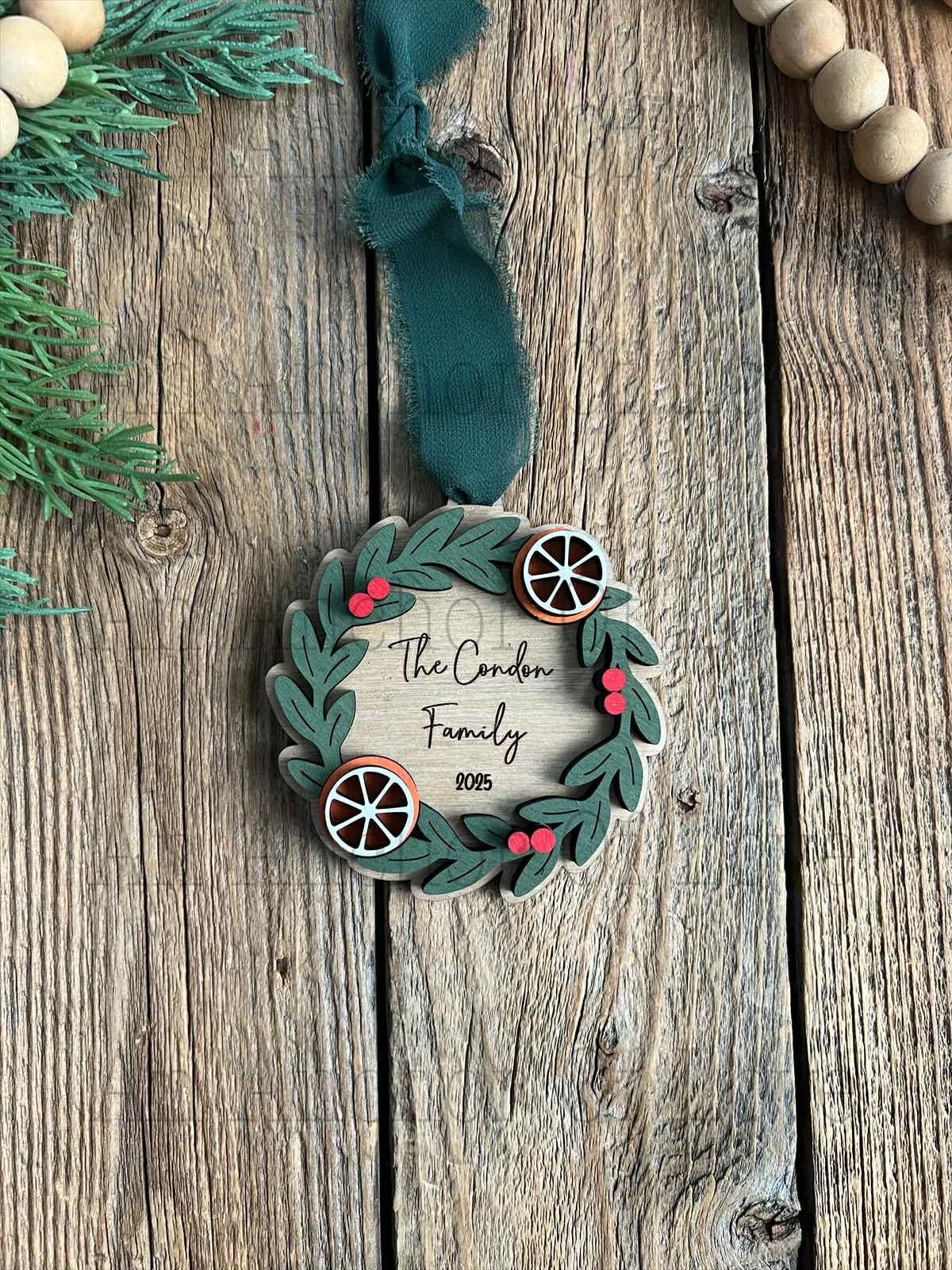 Personalized Family Christmas Ornament 2025, Custom Wooden wreath with Family Name, Family Christmas Gift / 2025 Christmas ornament