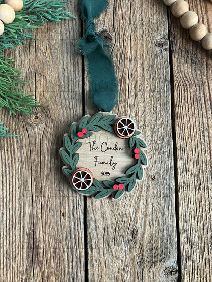 Personalized Family Christmas Ornament 2025, Custom Wooden wreath with Family Name, Family Christmas Gift / 2025 Christmas ornament