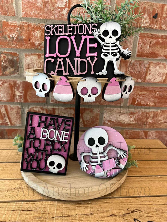 Pink Halloween Tiered Tray Decor - Pink Halloween Tiered Tray set - Halloween Signs - Pastel Halloween Decor - Girly Halloween
