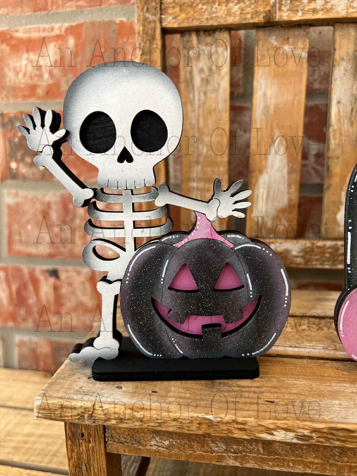 Pink Halloween Tiered Tray Skeleton Decor - Pink Halloween Tiered Tray set - Halloween Signs - Pastel Halloween Decor - Girly Halloween