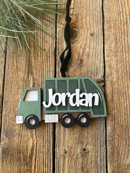 Hand Painted 2025 Garbage Truck Christmas Ornament - Personalized