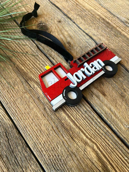 Hand Painted 2025 Fire Truck Christmas Ornament - Personalized