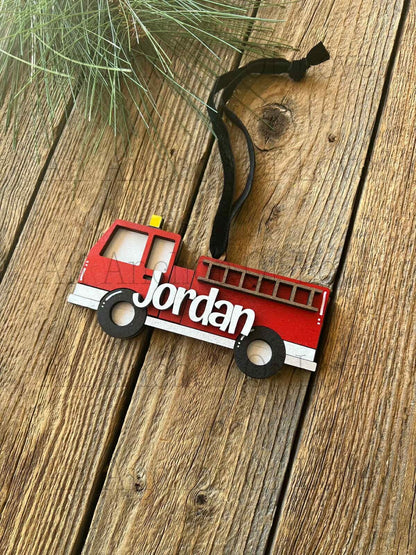Hand Painted 2025 Fire Truck Christmas Ornament - Personalized