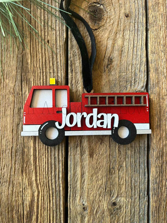 Hand Painted 2025 Fire Truck Christmas Ornament - Personalized