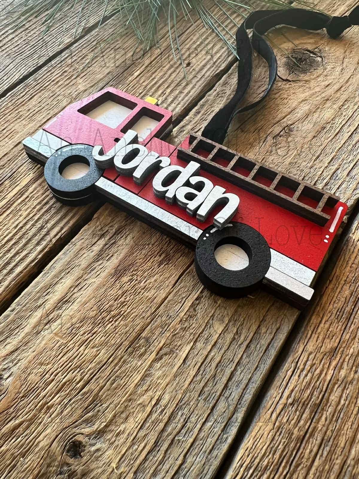 Hand Painted 2025 Fire Truck Christmas Ornament - Personalized
