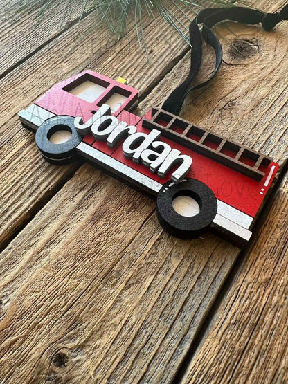 Hand Painted 2025 Fire Truck Christmas Ornament - Personalized