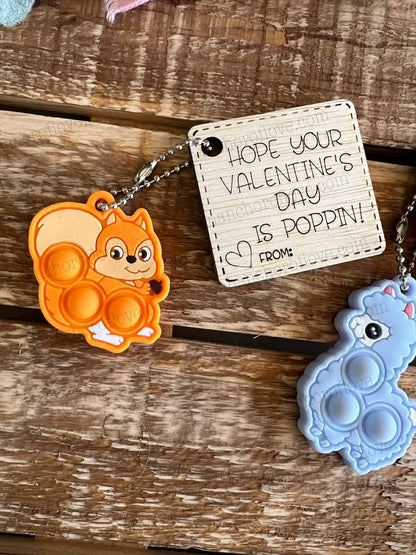 Kid's Valentines animal pop it keychain with card for Classroom - Kid's Valentines Cards - Valentine for Classroom - valentines pop it