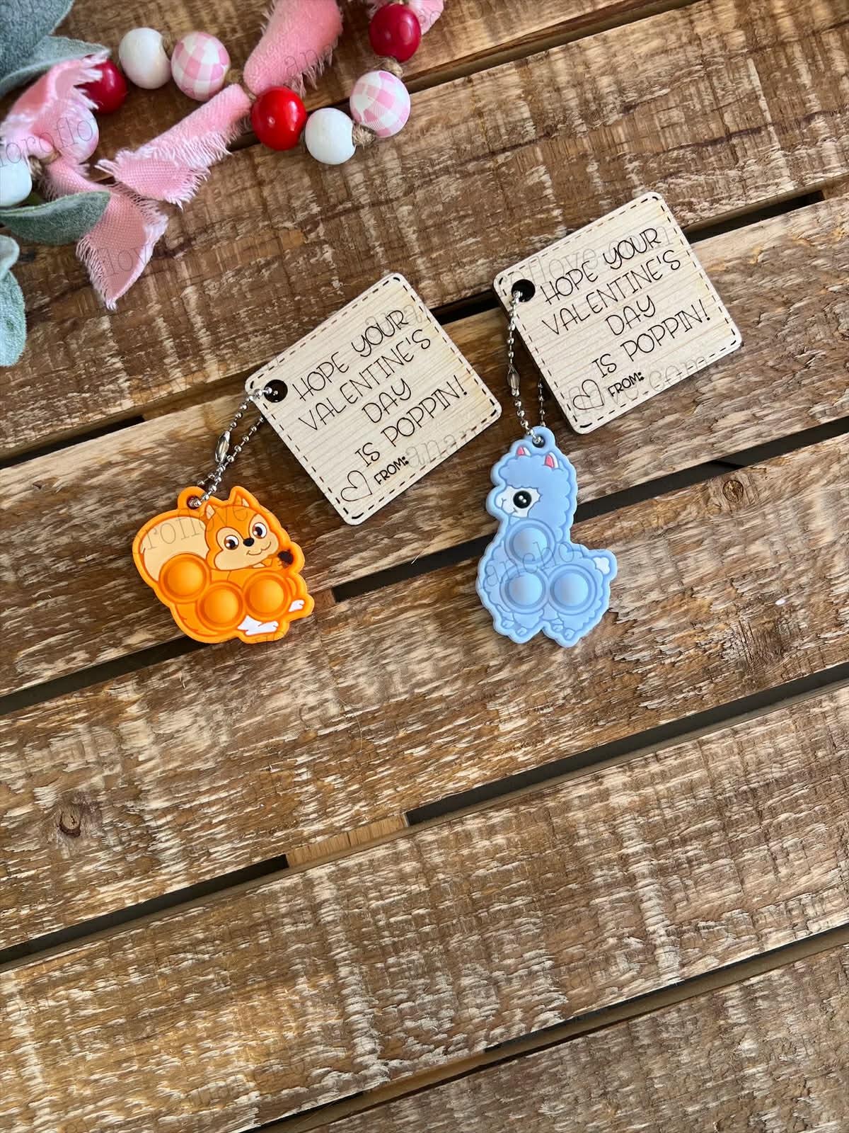 Kid's Valentines animal pop it keychain with card for Classroom - Kid's Valentines Cards - Valentine for Classroom - valentines pop it