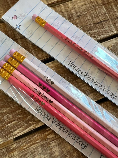 Kid's Valentines pencils- 1 ct or 4 ct- prepackaged with card for Classroom - Kid's Valentines Cards - Valentine for Classroom