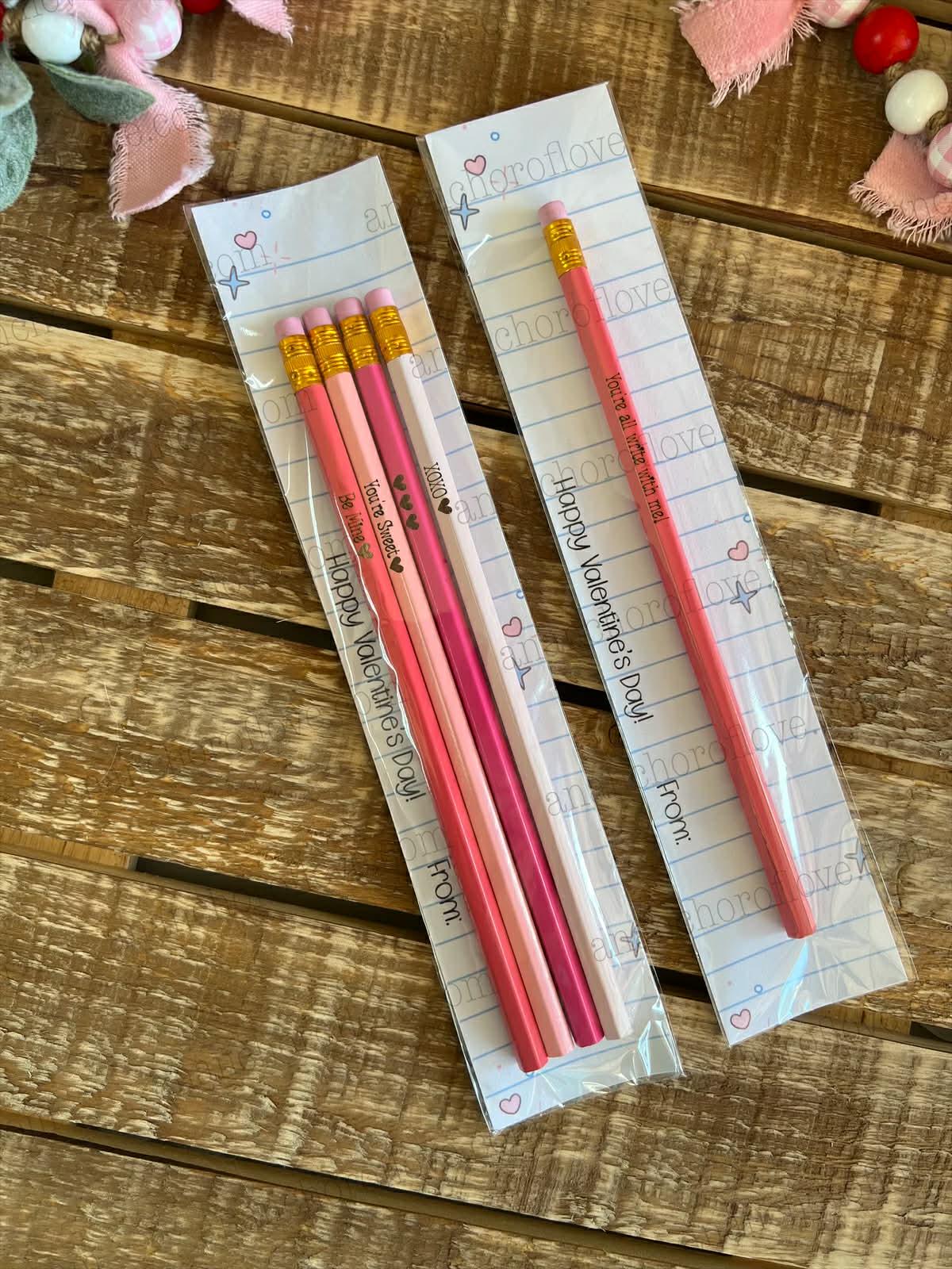 Kid's Valentines pencils- 1 ct or 4 ct- prepackaged with card for Classroom - Kid's Valentines Cards - Valentine for Classroom