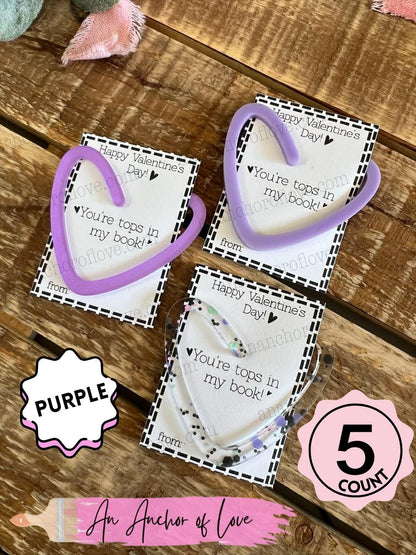 Valentines heart shaped bookmarks 5 count-multiple color options -Classroom Valentines, bookmark