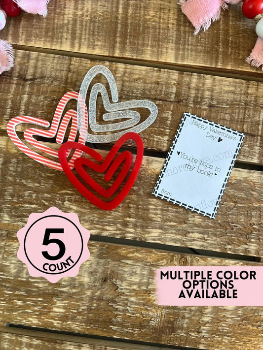 Valentines heart shaped bookmarks 5 count-multiple color options -Classroom Valentines, bookmark