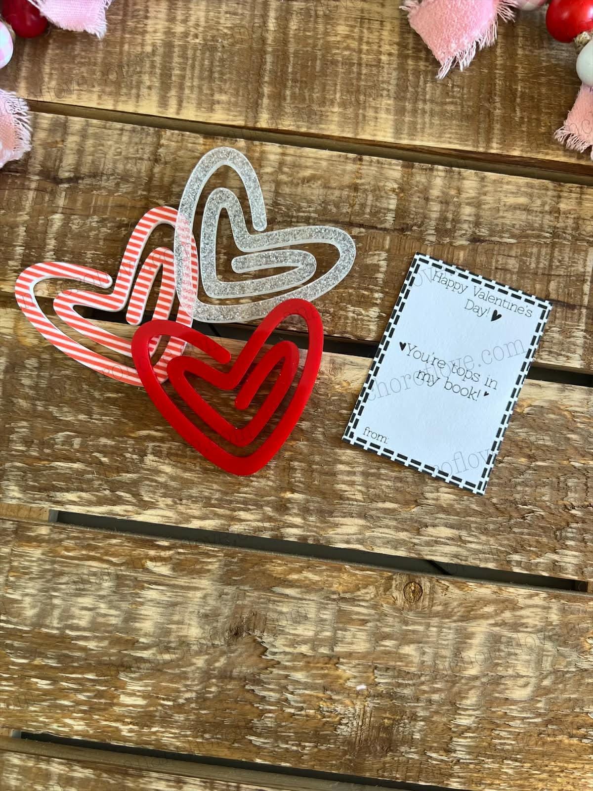 Valentines heart shaped bookmarks 5 count-multiple color options -Classroom Valentines, bookmark