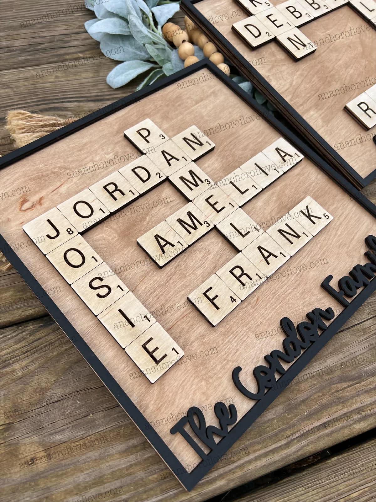 Family Crossword Puzzle Name Sign | Personalized Wooden Family Name Decor | Custom Wall Art, Mothers Day Gift Grandparents Gift