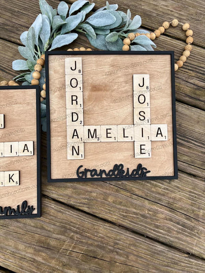 Family Crossword Puzzle Name Sign | Personalized Wooden Family Name Decor | Custom Wall Art, Mothers Day Gift Grandparents Gift