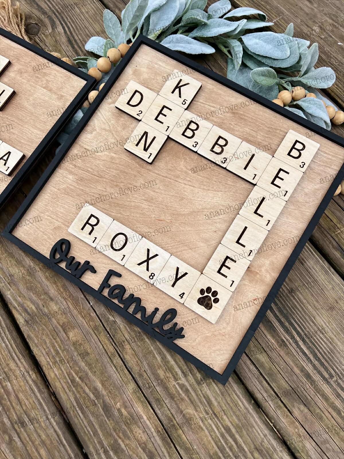 Family Crossword Puzzle Name Sign | Personalized Wooden Family Name Decor | Custom Wall Art, Mothers Day Gift Grandparents Gift