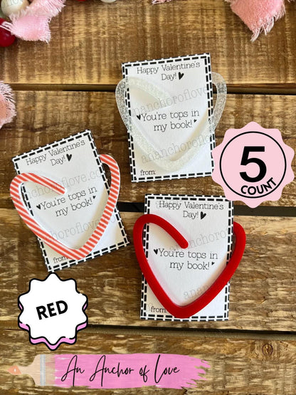Valentines heart shaped bookmarks 5 count-multiple color options -Classroom Valentines, bookmark