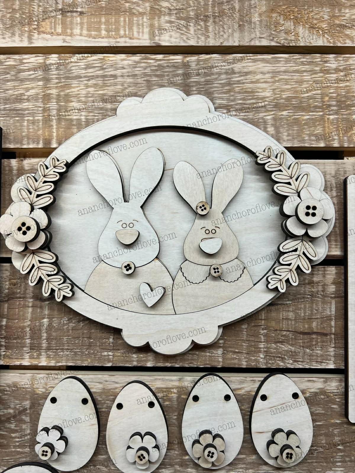 DIY Unpainted-Prim Easter Bunny Tiered Tray Set | Rustic  Easter Decor | Home Sign mantel decor